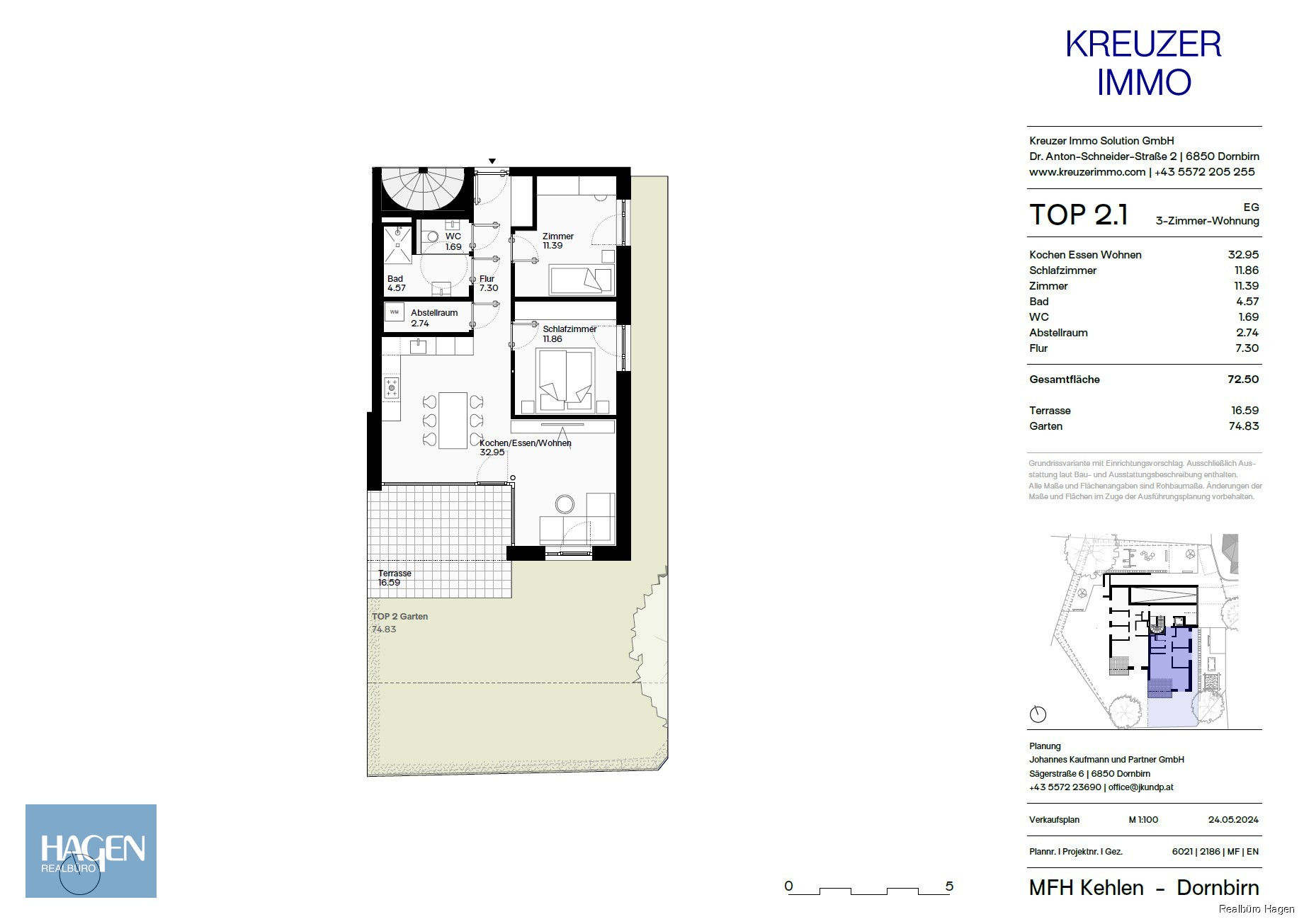 Grundriss EG Top 02 - 3-Zimmer