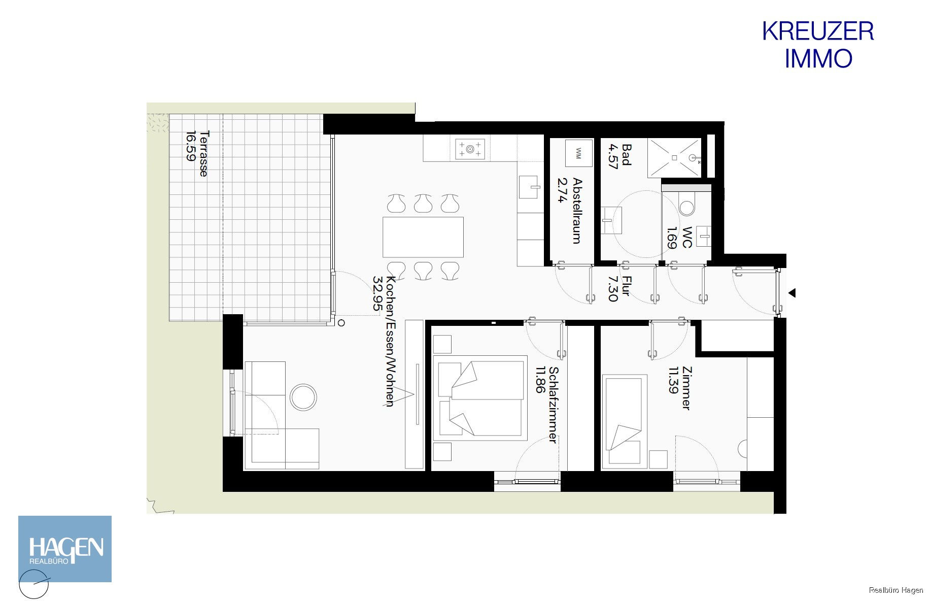 Grundriss EG Top 02 - 3-Zimmer_