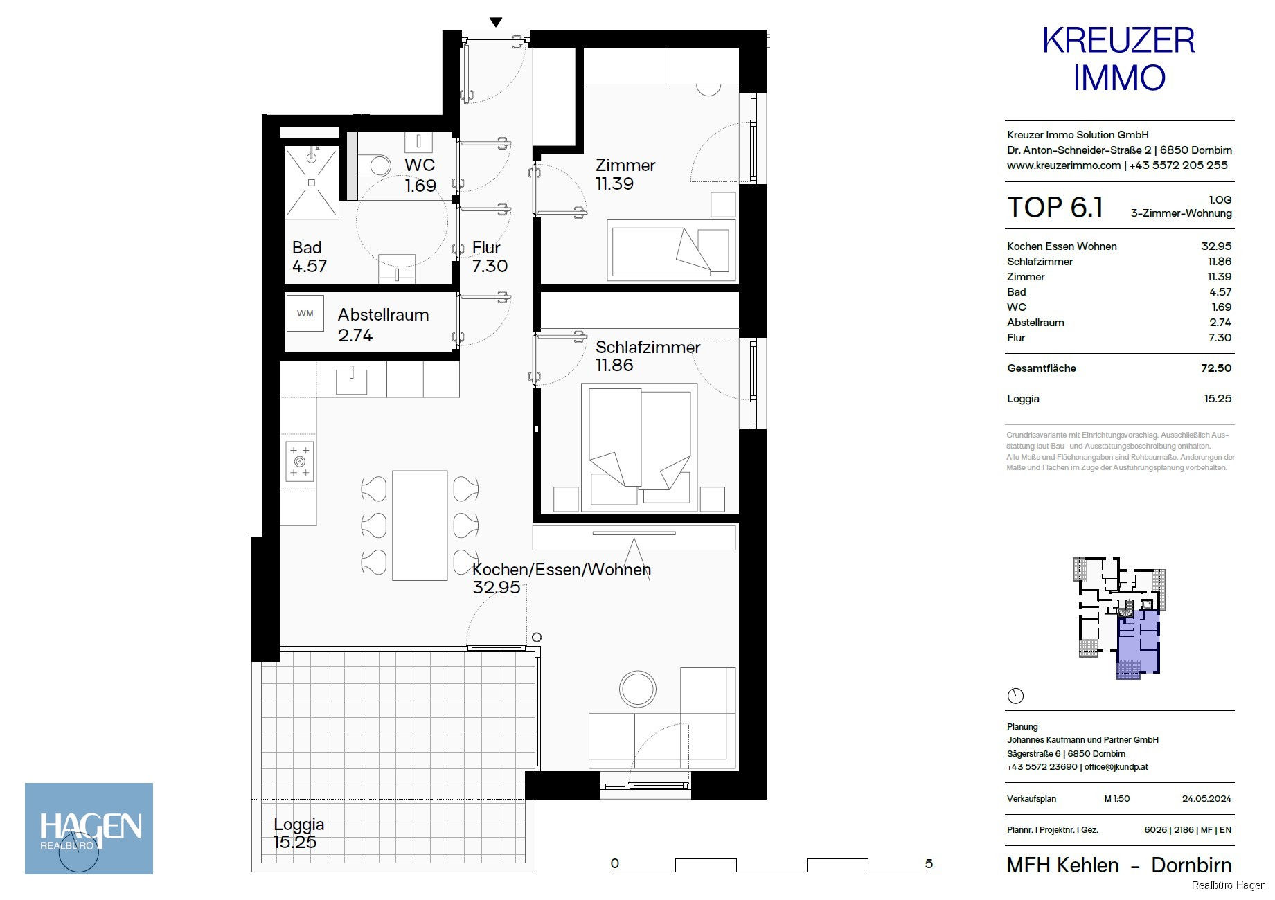 Grundriss OG 1 Top 06 - 3-Zimmer