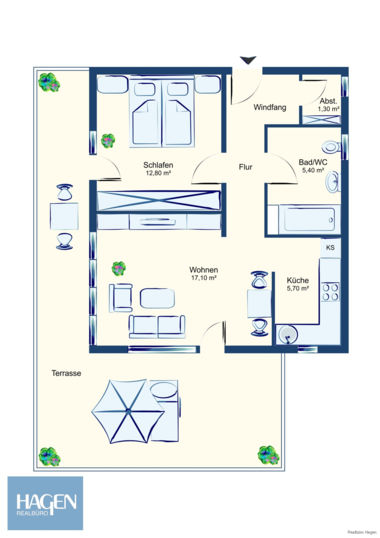Grundriss 2 Zimmerwohnung