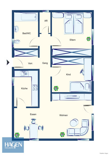 Grundriss 3 Zimmerwohnung